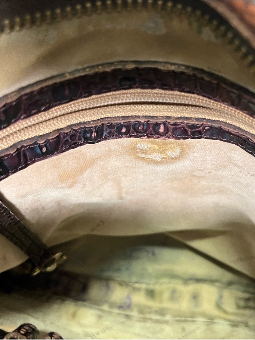 Brahmin Croc Embossed Leather Shoulder/Crossbody Bag Brown Multi - Picture 10 of 13